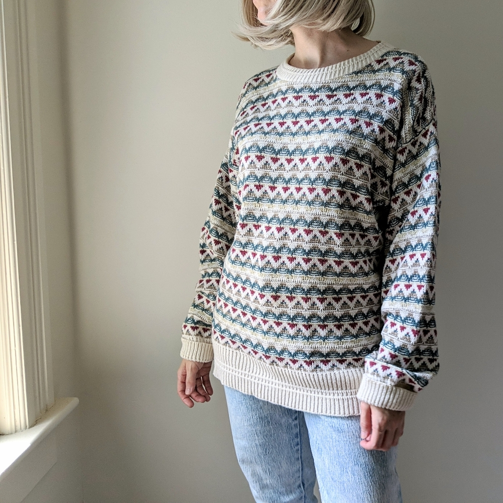 SOLD⚡VTG 90s Cream Grandpa Style Sweater - Picture 5 of 8